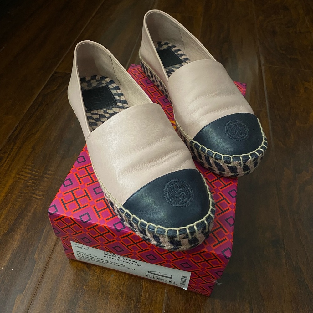 Tory Burch Espadrille - Nappa Leather - Seashell Pink/Perfect Navy 964 - Size 8